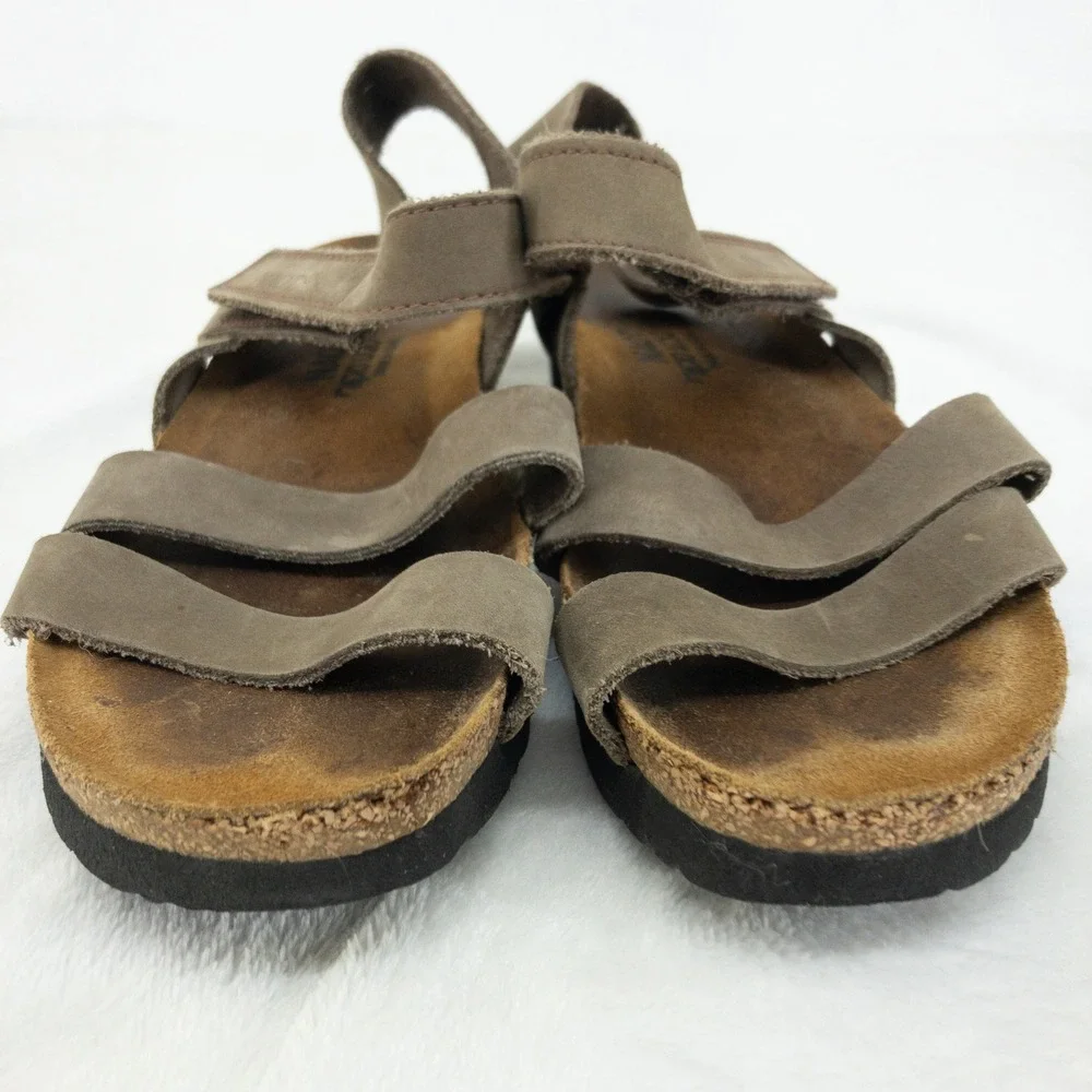 Naot‎ Kayla Sandals Womens US 6 EU 37 Gray Leather Cork Adjustable Straps